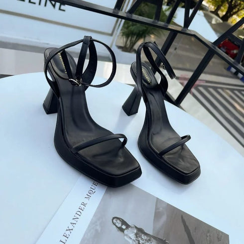 Luxury Square Toe Cross Strap Heels